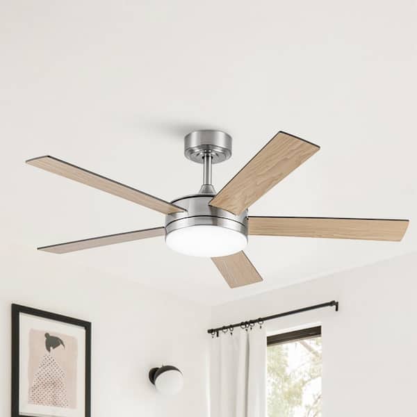 48 in. Indoor White Color Changing LED Brushed Nickel Ceiling Fan with Light, Remote Control and Reversible Blades