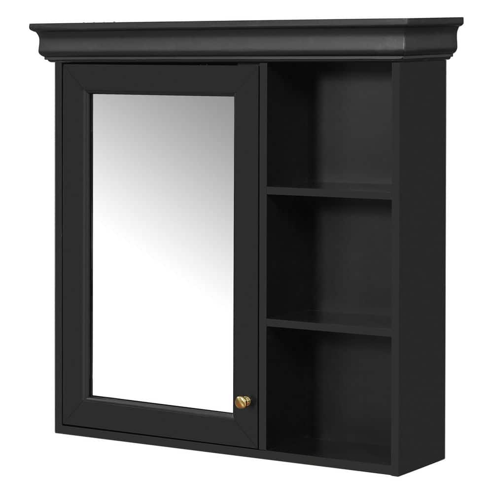 Modern 30 in. W x 28 in. H Rectangular Black Wall Surface Mounted Storage Medicine Cabinet with Mirror, Open Shelves price history on PriceWatchPro