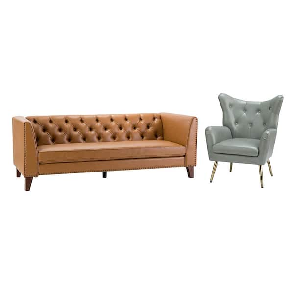 JAYDEN CREATION Frank Sage 83 in. 2-Piece Living Room Set With Classic Flared Arms