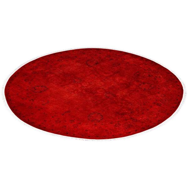 Overdyed Red 5 x 5 Solid Wool Indoor Area Rug