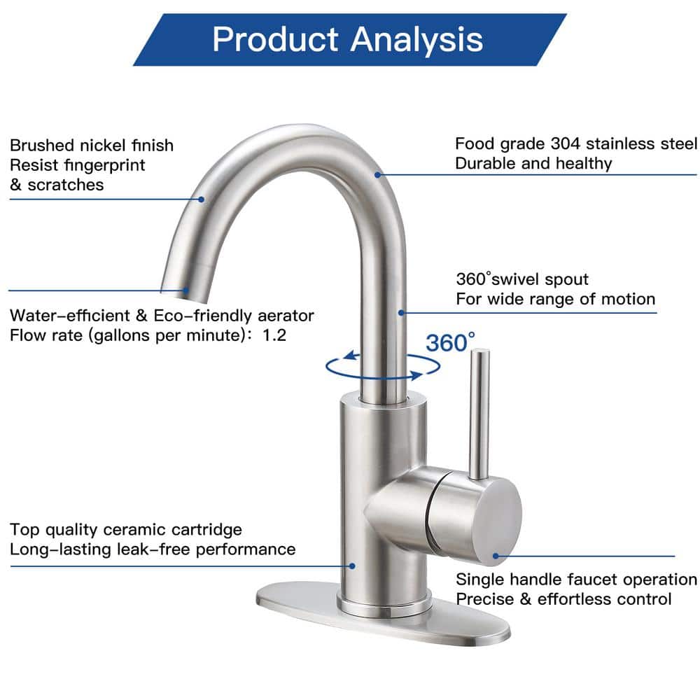 Stainless Steel Single-Handle High Arc Bathroom Faucet
