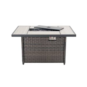43 in. 50,000 BTU Gas Rectangle Fire Pit Table, Patio Propane Fire Pit Table with Ceramic Tile Top and Resin Wicker Base