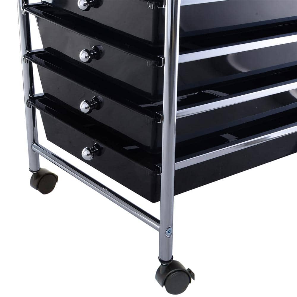 Black 10-Drawer Rolling Storage Cart with Chrome Frame