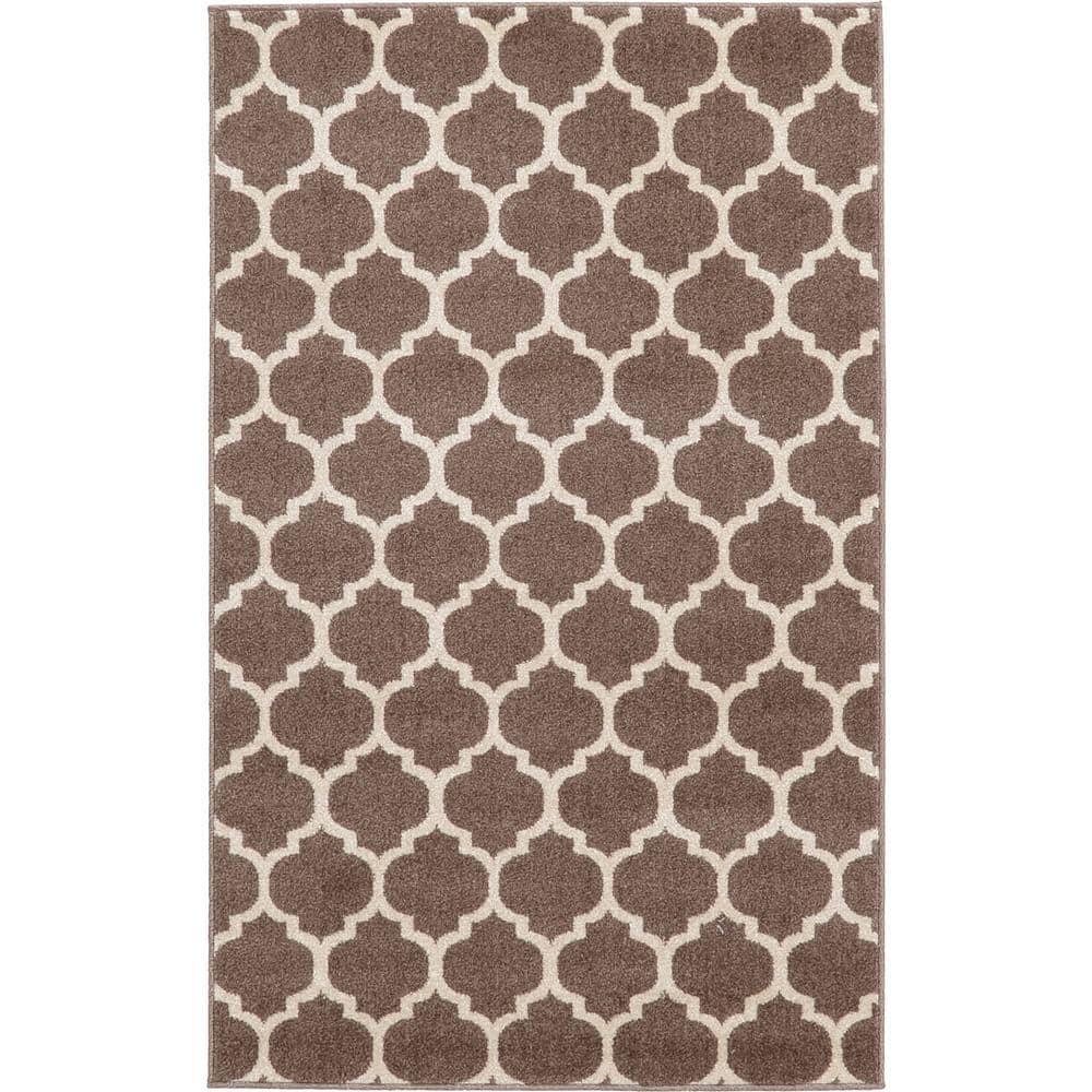 Elegant Brown Trellis Rectangular Indoor Area Rug
