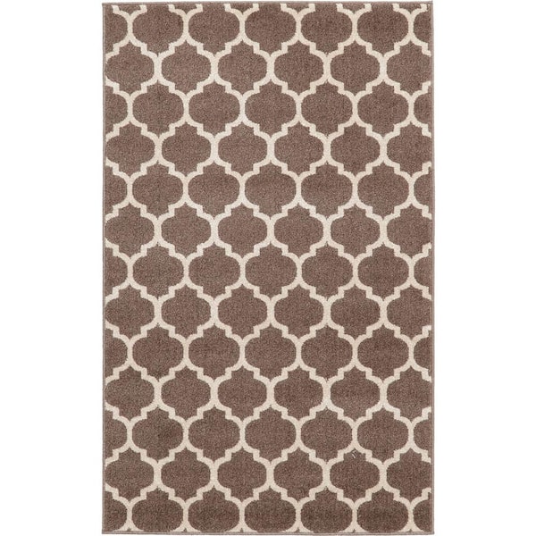 Unique Loom Trellis Philadelphia Medium Brown/Beige 3.3 ft. x 5.3 ft. Area Rug