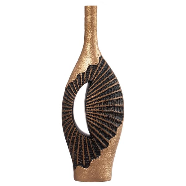 Uniquewise 27-Inch Fiberglass Vintage Farmhouse Floor Vase, Boho Wedding Centerpiece, Unique Black and Gold Rustic Design Tall Vase