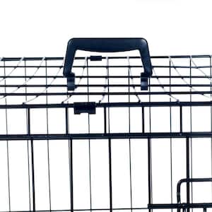Double Door Folding Dog Crate - Portable Large 42 in. Wire Kennel with Divider Panel and Leak-Proof Plastic Tray