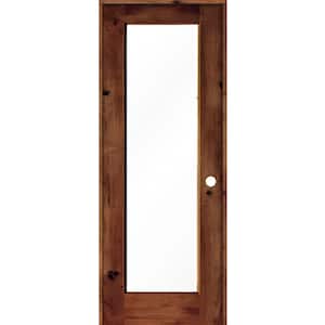 32 in. x 96 in. Knotty Alder Left-Hand Full-Lite Clear Glass Red Chestnut Stain Wood Single Prehung Interior Door