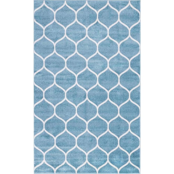 Unique Loom Trellis Frieze Rounded Light Blue 3 ft. 3 in. x 5 ft. 3 in. Area Rug