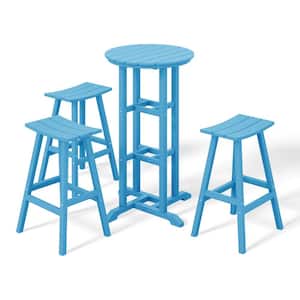 Laguna 4-Piece HDPE Weather Resistant Outdoor Patio Bar Height Bistro Set with Saddle Seat Barstools, Pacific Blue