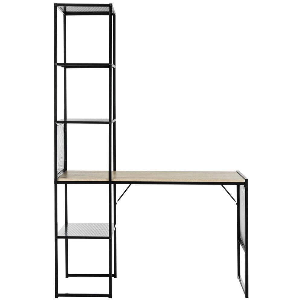 Transitional Black Metal Corner Home Office Desk with Open & Closed Shelving