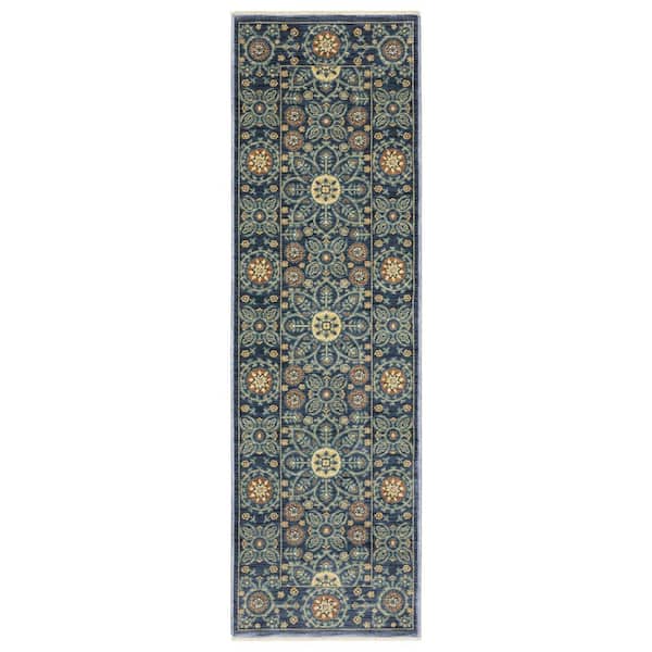 2 X 8 Blue, Rust Medallion Washable Area Rug Runner Rug