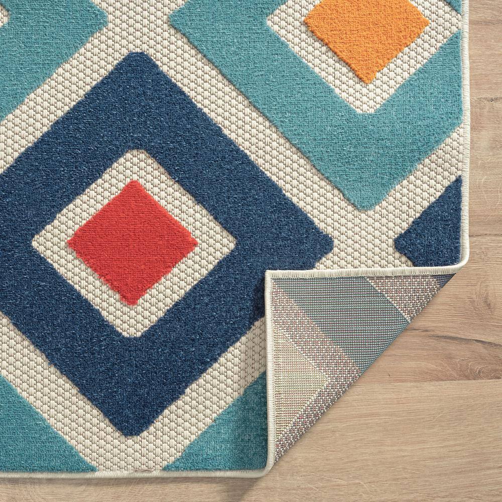 Reversible Blue Geometric Synthetic 2'x3' Easy-Care Outdoor Rug