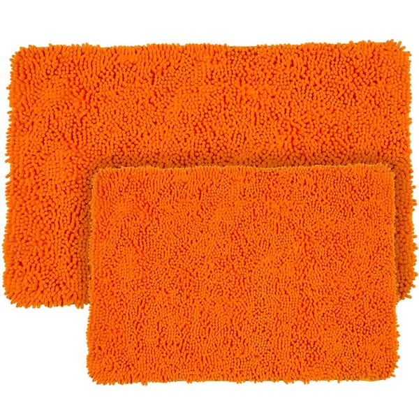 Memory Foam 2 Piece Bath Mat Set, Orange Bathroom Rugs