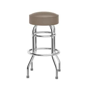 Bruno 30.25 in. Metal Double Ring Chrome Barstool with Beige Seat