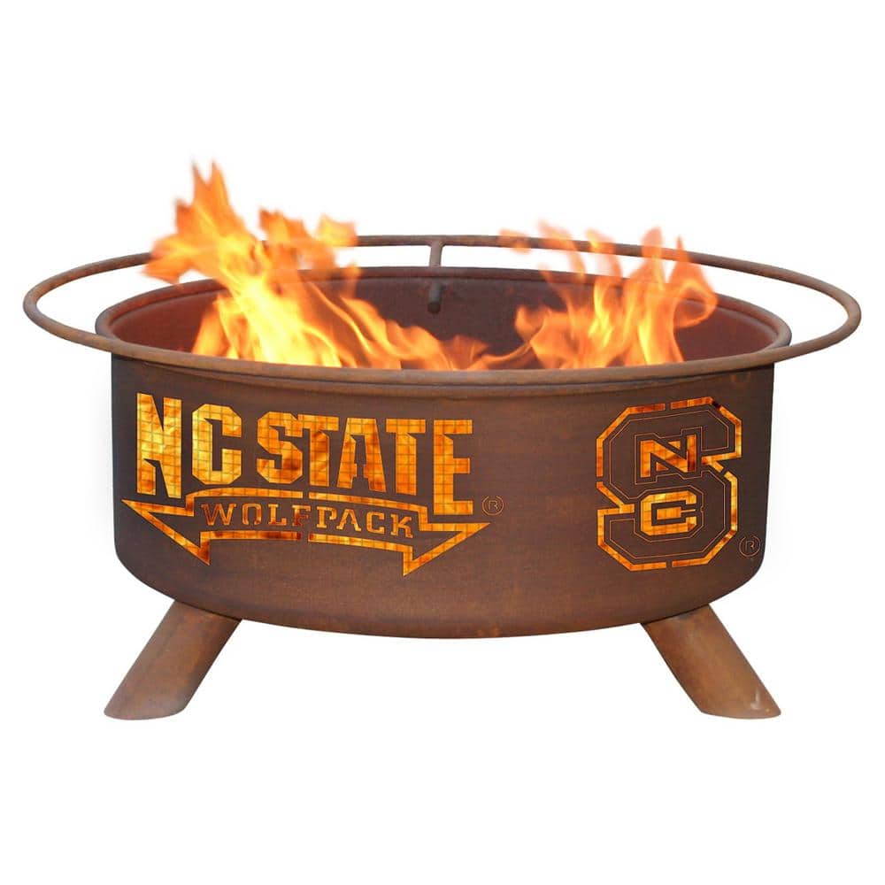 NC State Rustic Steel Round Fire Pit with Lid