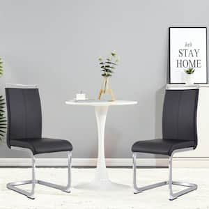 Modern Black PU Leather Seat Dining Chairs Set of 2 for Kitchen, Living, Dining Room