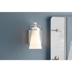 Clermont 5 in. 1-Light Brushed Nickel Bathroom Vanity Light Sconce with Milk Glass Shade