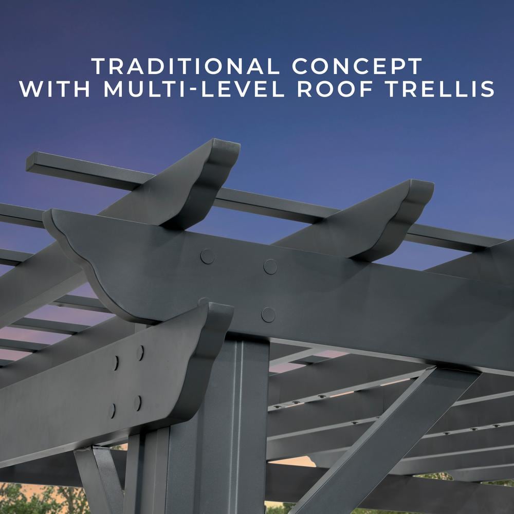 Stratford 14' x 10' Black Steel Pergola with Canopy