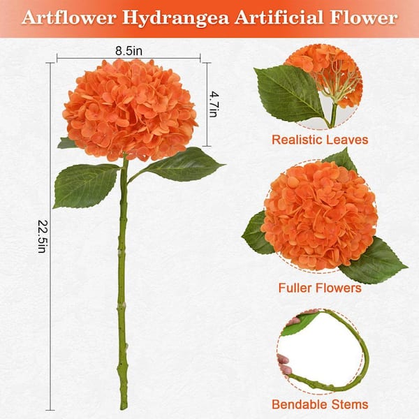 Real Touch 22.5 in Orange Artificial Hydrangea Flowers CABWBQ041