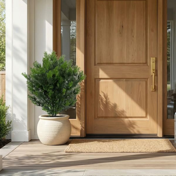 35 in. UV Resistant Artificial Cedar Bush in White Pot