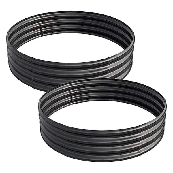 Large 47 in. Dia Black Galvanized Metal Round Outdoor Raised Garden Bed Planter Box (2-Pack)