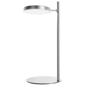 Fia 15 in. Chrome Transitional Integrated LED Round Table Lamp with White Acrylic Shade
