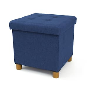 Navy Malone Collapsible Cube Storage Ottoman Foot Stool with Tray