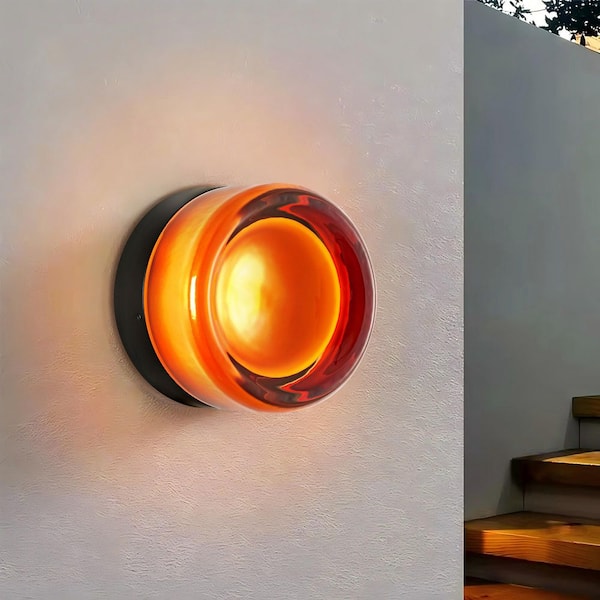 Evan 5.1 in. Modern Orange Dome Dimple Light Integrated LED Bathroom Vanity Light with Glass Shade