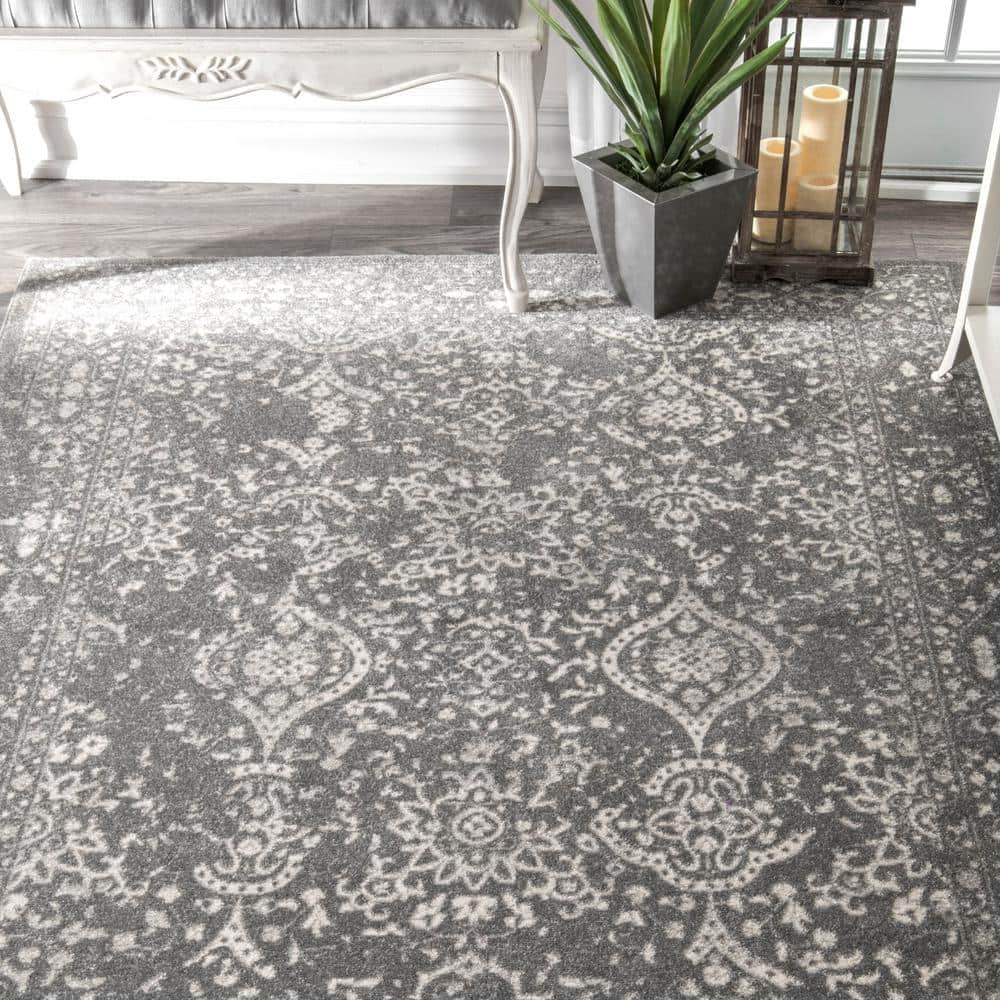 Odell Silver Floral 10' x 14' Synthetic Area Rug