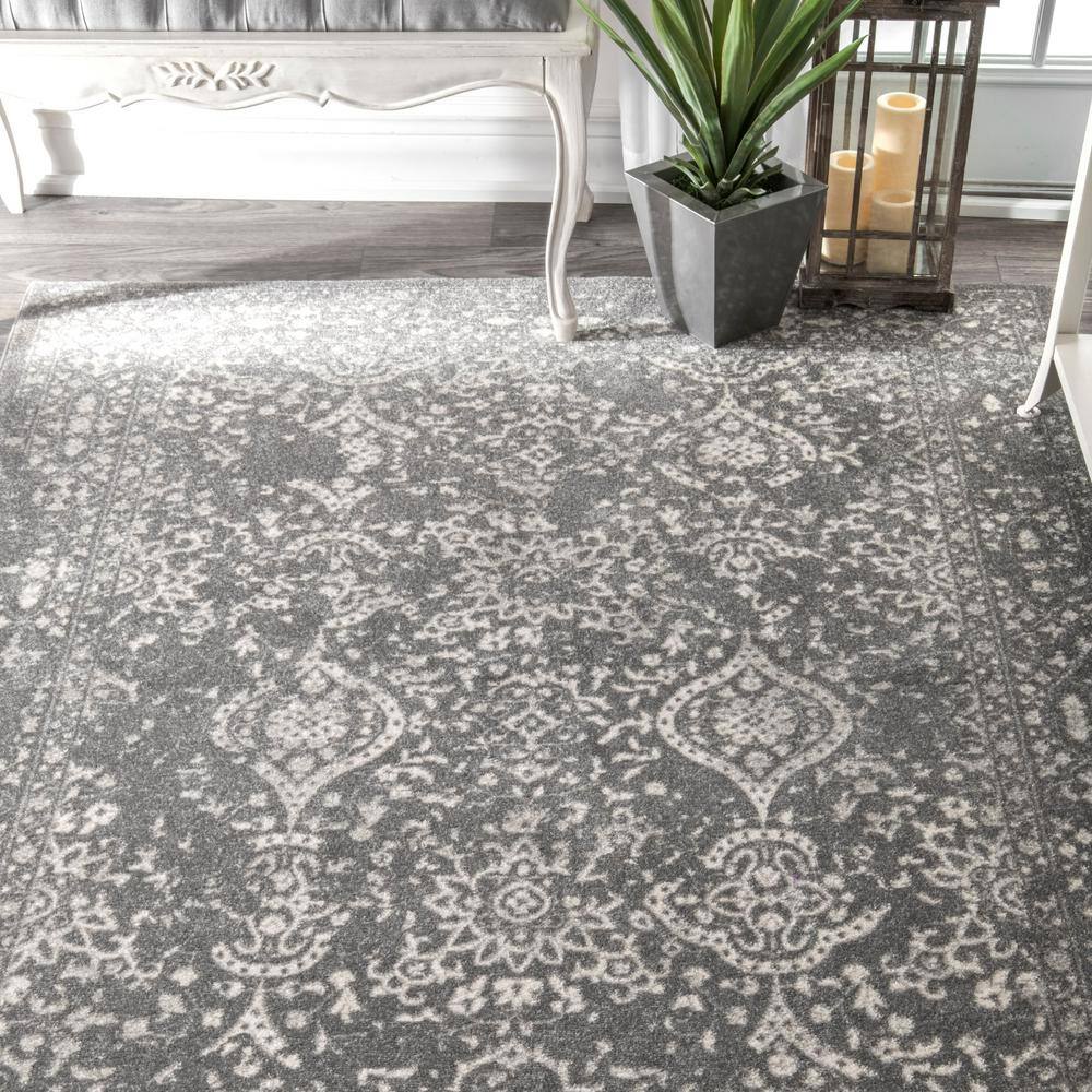 Odell Silver Rectangular Synthetic Vintage Area Rug