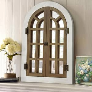 24 in. W x 36 in. H Windowpane Arched Patchwork Wood Framed Wall Mirror Farmhouse Decorative Mirror