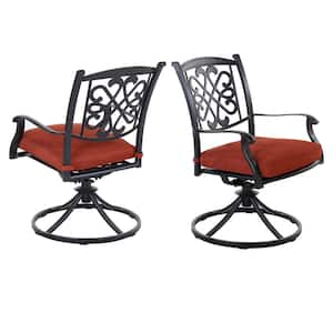 Simone Dark Gold Cast Aluminum Frame Swivel-rockers Outdoor Patio Dining Chair with CushionGuard Red Cushion (Set of 2)