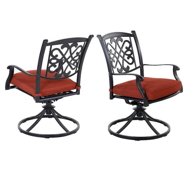 Mondawe Simone Dark Gold Cast Aluminum Frame Swivel-rockers Outdoor Patio Dining Chair with CushionGuard Red Cushion (Set of 2)