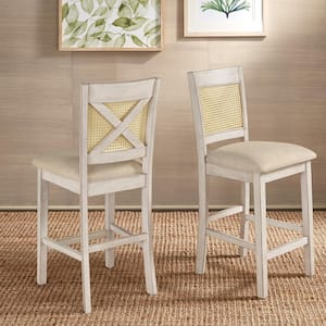 26.32 in. White Cane X-Back Wood Accent Counter Height Chair (Set of 2)