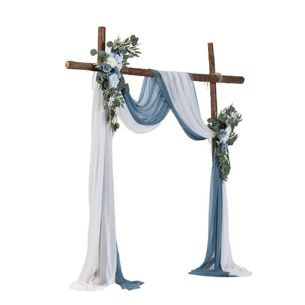 15.56 in 4-Piece Blue Artificial Wedding Arch Flowers with Drapes Kit Floral Arrangement Backdrop Decor