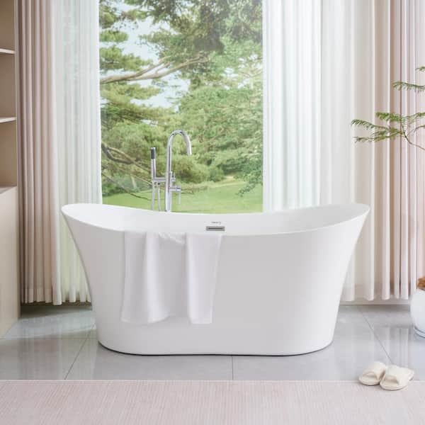 Calais 66.5 in. x 31 in. Acrylic Freestanding Soaking Bathtub with Center Drain in White/Polished Chrome