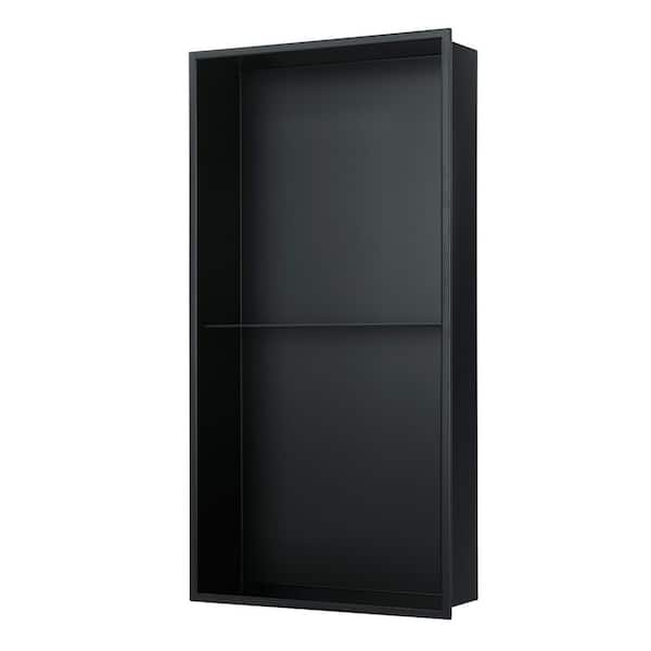 PULSE Showerspas 12.6 in. W x 24.5 in. H x 4 in. D Stainless Steel Double Shelf Recessed Shower Niche in Matte Black