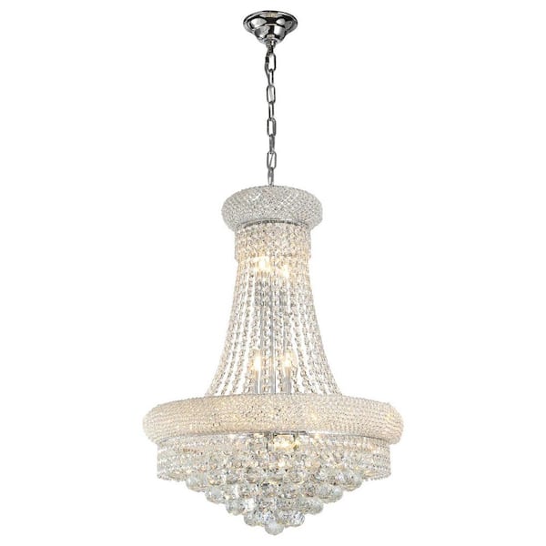 YUYI Modern Chandelier 22 in. 12-Light Silver Empire Crystal Globe Chandelier for Dinning Room, Kitchen Island, Foyer