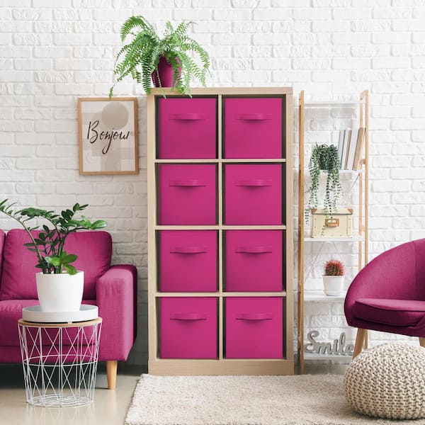 Sorbus Storage Cubes with Handles, Pink 13 in. x 13 in. H Fabric Decorative Basket Set of 8, Large Foldable Closet Organizer
