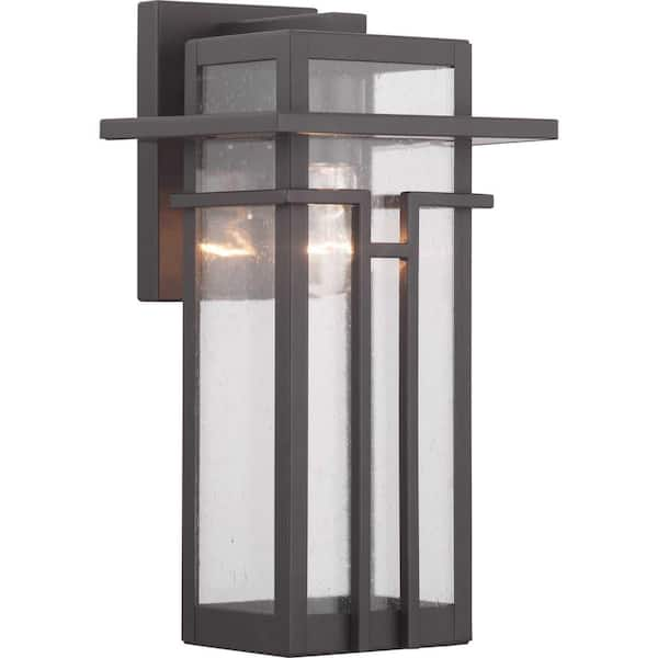 Progress Lighting Boxwood Collection 1-Light Antique Bronze Clear Seeded Glass Craftsman Outdoor Medium Wall Lantern Light