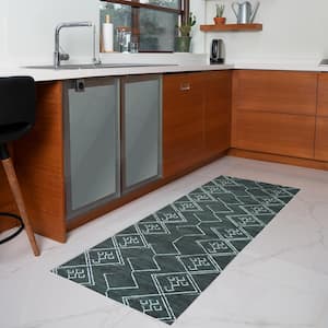 Aspen Green Creme 2 ft. 2 in. x 6 ft. Machine Washable Tribal Moroccan Bohemian Polyester Non-Slip Backing Area Rug
