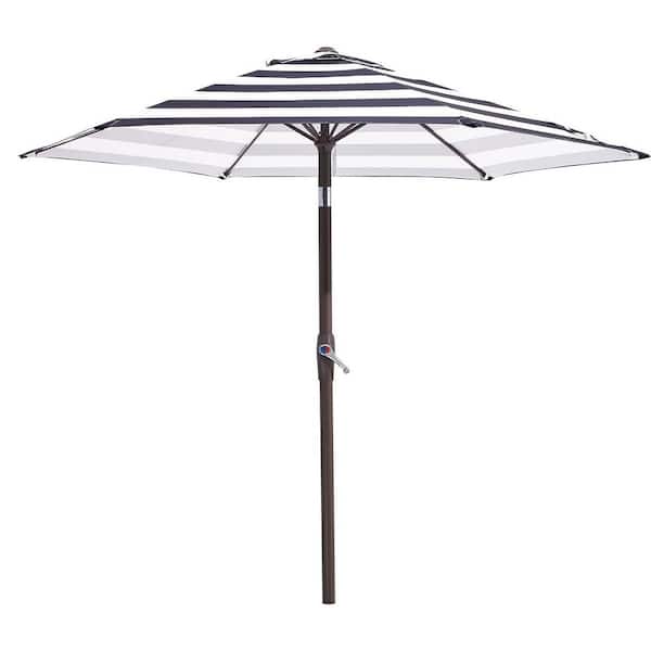 Unbranded 7.5 ft. Iron Market Patio Umbrella in Black-White Stripe with Push Button Tilt