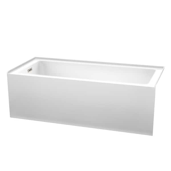 Wyndham Collection Grayley 66 in. L x 30 in. W Soaking Alcove Bathtub with Left Hand Drain in White with Brushed Nickel Trim