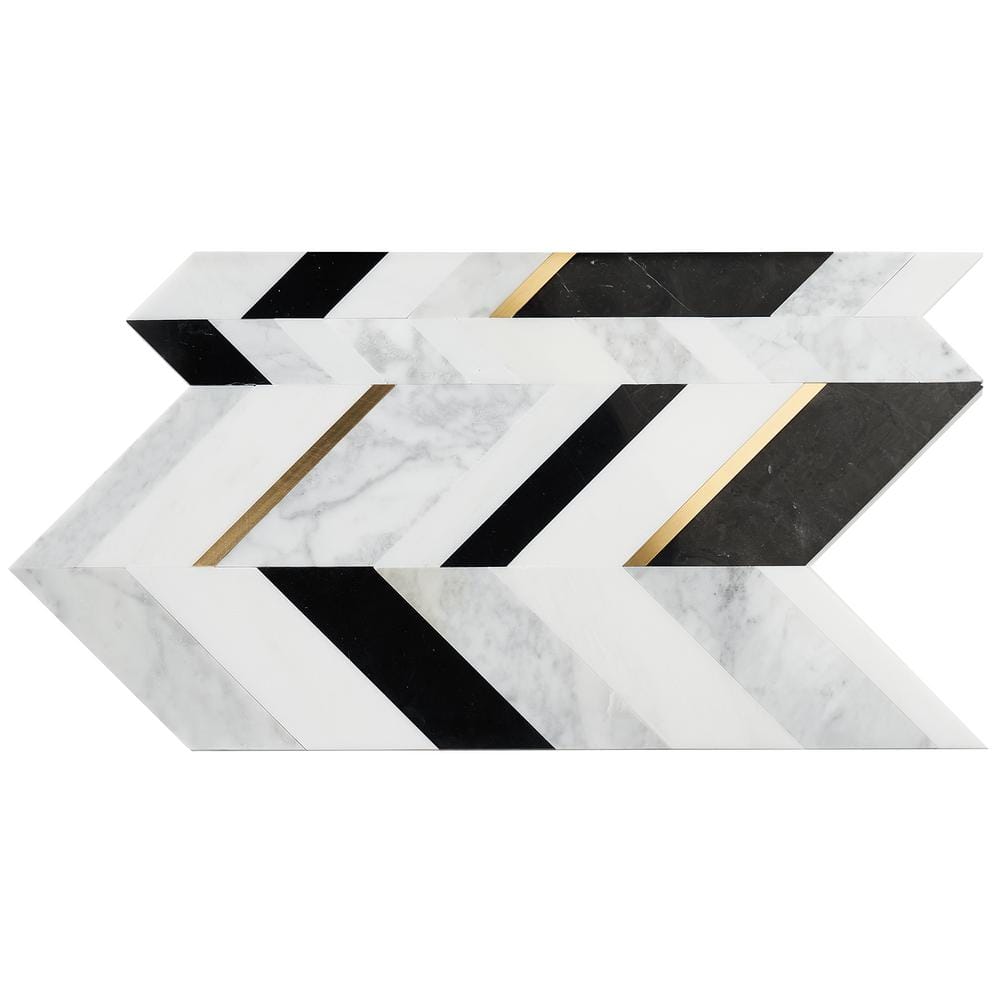Xander Polished Marble and Brass Chevron Wall Mosaic Tile