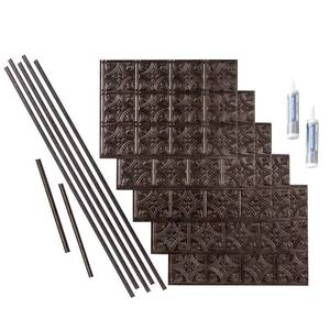 Traditional 1 18 in. x 24 in. Smoked Pewter Vinyl Decorative Wall Tile Backsplash 15 sq. ft. Kit