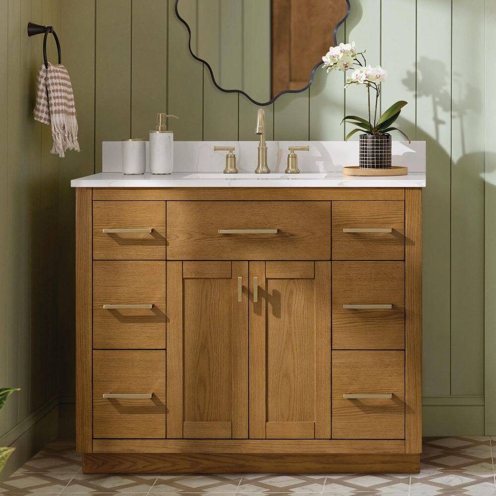 Brockham 42 in. Single Sink Freestanding Bathroom Vanity in Caramel Oak with Calacatta Gold Quartz Top (Assembled) price history on PriceWatchPro