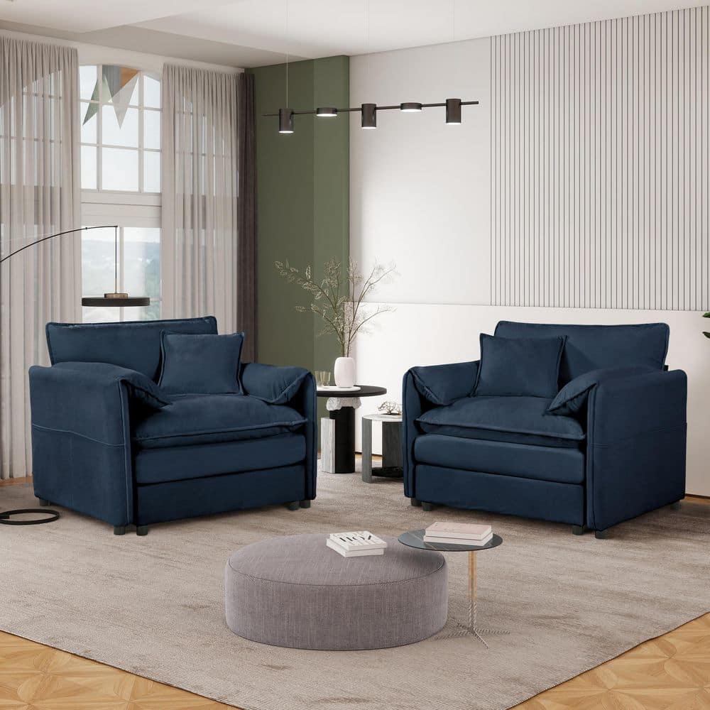 Camila Modern Blue Upholstered Chenille Oversized Accent Arm Chairs with Pillows, Set of 2 price history on PriceWatchPro