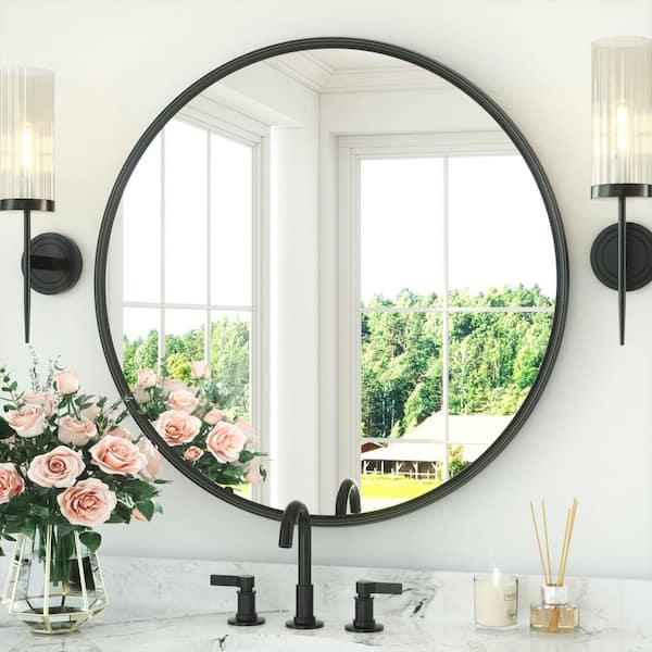 32 in. W x 32 in. H Round Metal Black Framed Modern Wall Mounted Bathroom Vanity Mirror Wall Mirror