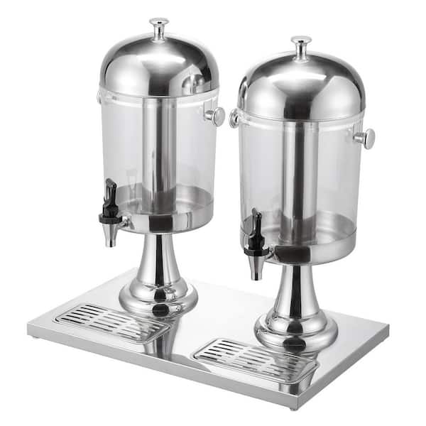 Beverage Dispenser, 2.1 Gal. x 2 Drink Dispenser for Parties, Stainless Steel + Plastic Juice Dispensers with Tray